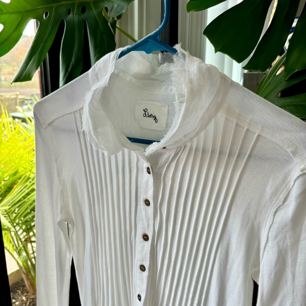 NWT White LINQ Dress Long Sleeve Size Medium Mandarin Collar Cotton Henley